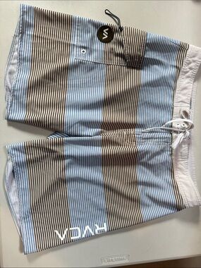 RVCA Men’s Blue & Brown Striped Board Shorts